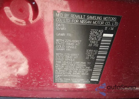 2015 Nissan Rogue Sv z USA, uszkodzony, nr VIN KNMAT2MVXFP514242